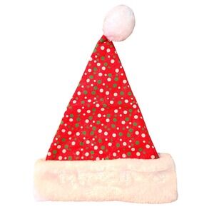 NWOT Red Polka‎ Dot Unisex Santa Hat Plush Trim White Pom Pom Christmas Holiday